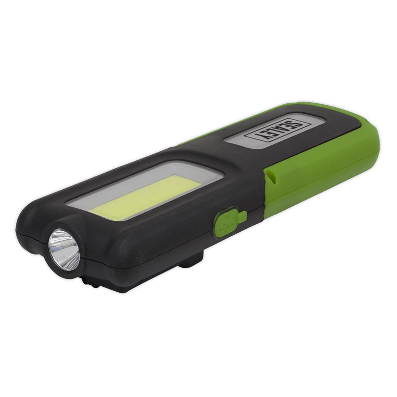Sealey LED318 Rechargeable Inspection Lamp 5W COB + 3W LED + Power Bank Green Sealey  - Dynamic Drive