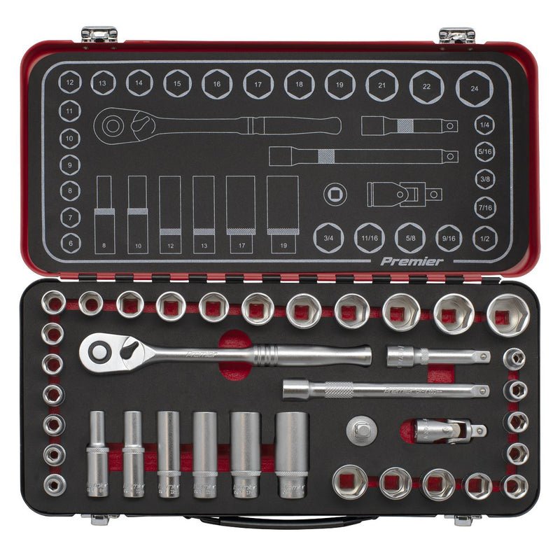 Premier Platinum Metric/Imperial Socket Set 3/8"Sq Drive 37pc Sealey Premier Platinum - Dynamic Drive