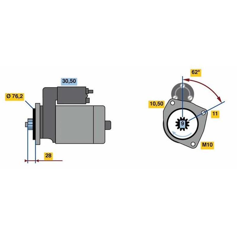 Bosch Starter Motor 12V 2.2kW 9 Teeth fits VW Touareg 2004-2018 3.0