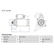 Bosch Starter Motor 12V 2.2kW 9 Teeth fits VW Touareg 2003-2010 2.5
