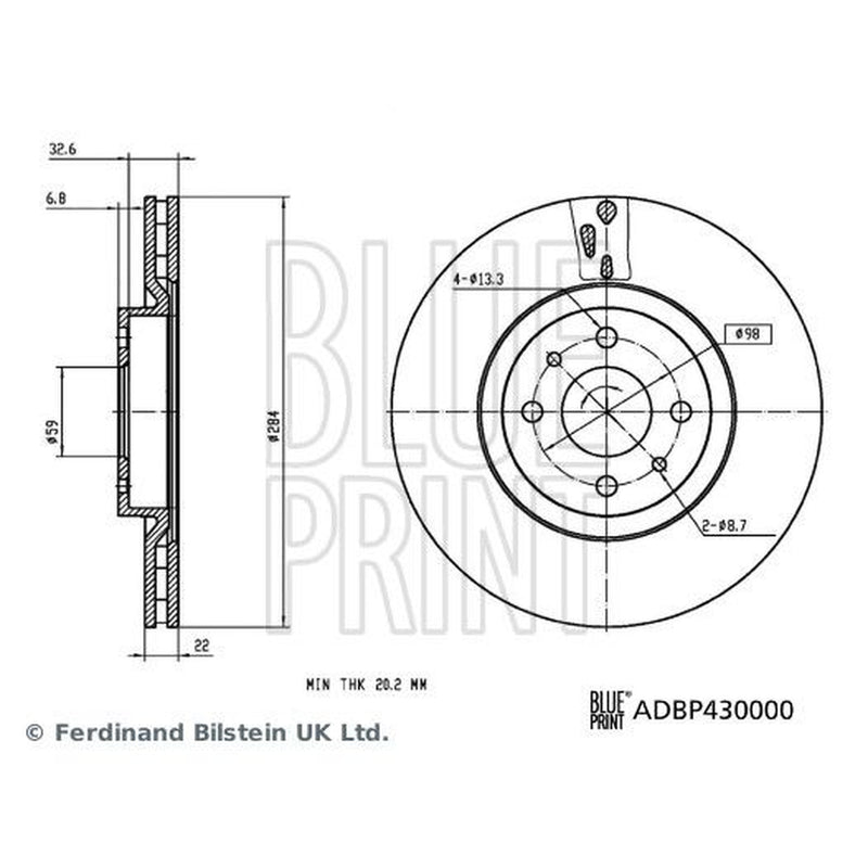 Blue Print Front Brake Discs & Pads fits Fiat Multipla 1999-2010 1.6 1.9