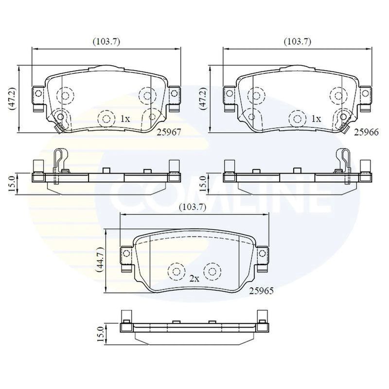 Comline 4 x Rear Brake Pad Set fits Nissan Leaf 2017 on