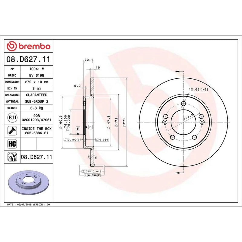 Brembo 2 x Solid Rear Brake Discs 08.D627.11-x2