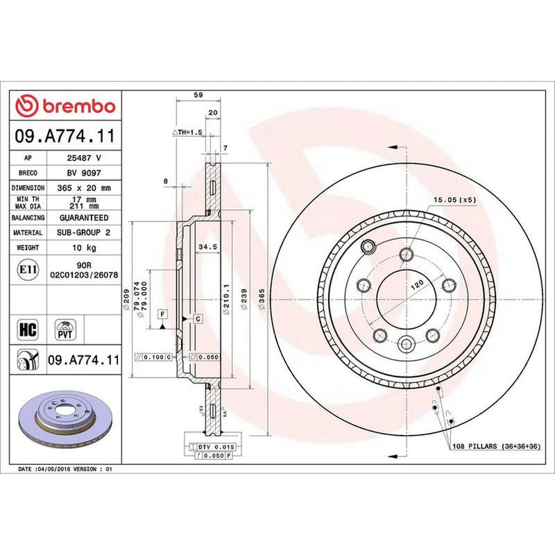 Brembo 2 x Brake Discs fits Land Rover Range Rover Sport I 2009-2013 5.0