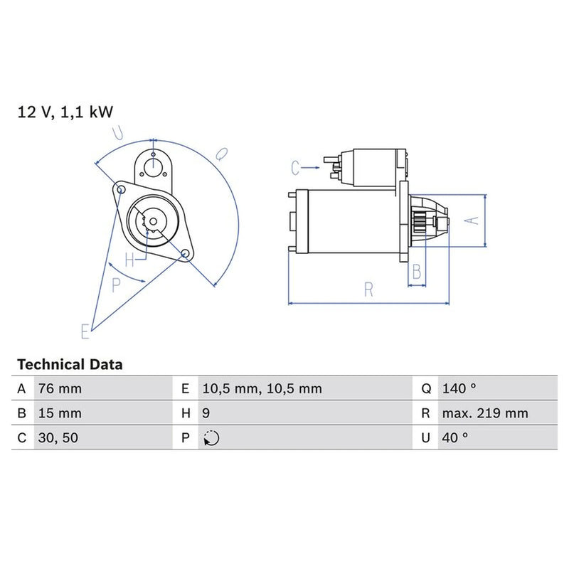 Bosch Starter Motor V kW Teeth