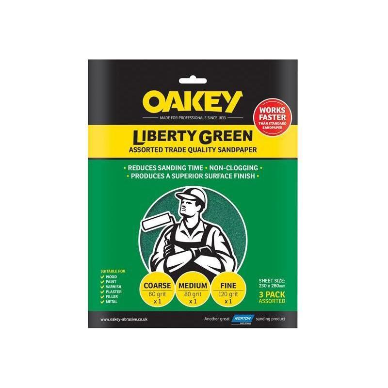Oakey Liberty Green Aluminium Oxide Sheets 230 x 280mm Assorted (3) Oakey - NN4 Online