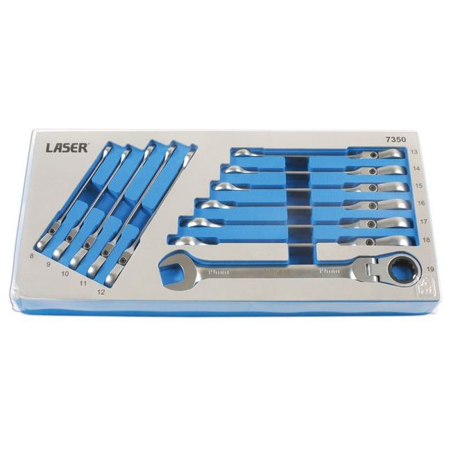 Laser Flexi-Head Ratchet Ring Spanner Set 7350 Laser - Dynamic Drive