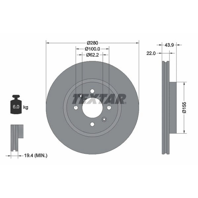 Textar 2 x Vented Front Brake Discs 92239303