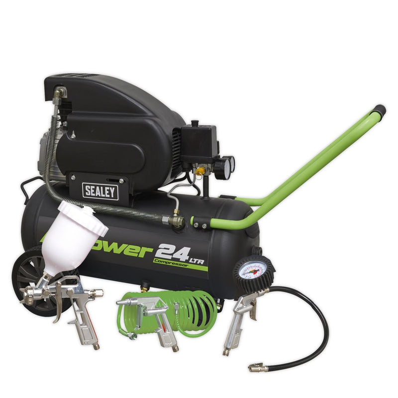 Sealey Air Compressor 24L Direct Drive 2hp with 4pc Air Accessory Kit SAC2420EPK Sealey - Dynamic Drive