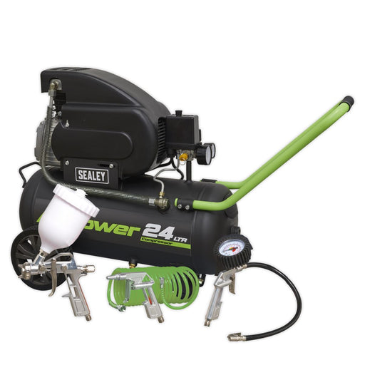 Sealey Air Compressor 24L Direct Drive 2hp with 4pc Air Accessory Kit SAC2420EPK Sealey - Dynamic Drive