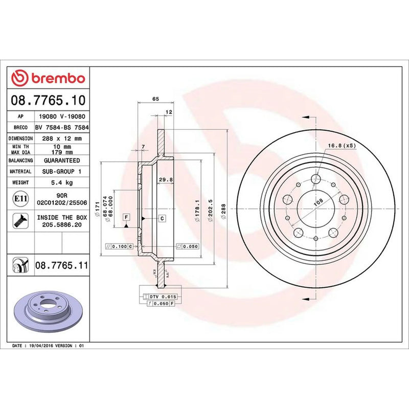 Brembo Rear Brake Solid Discs & Pads fits Volvo S60 I 2003-2010