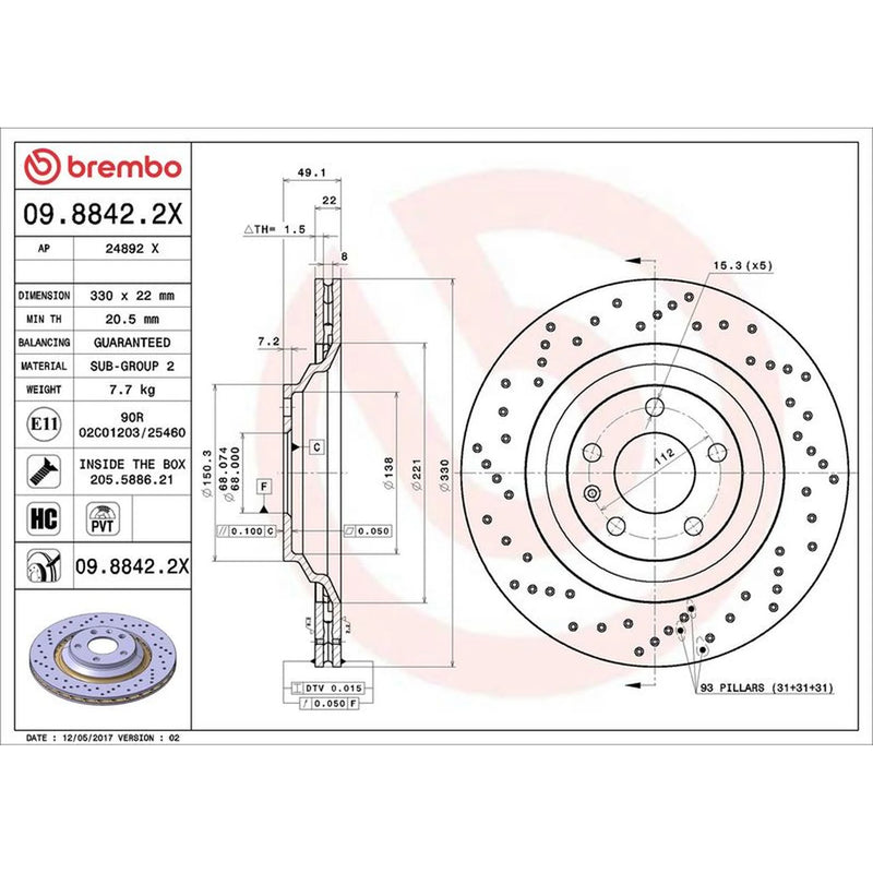 Brembo Xtra 2 x / Brake Discs fits Audi A6 C6 2004-2011 2.0 2.4 2.7 2.8 3.0 3.2