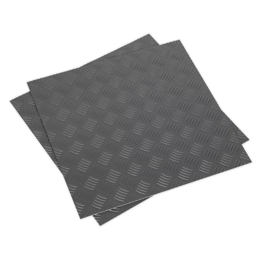 Sealey Vinyl Floor Tile with Peel & Stick Backing Silver Treadplate Pack of 16 Sealey - Dynamic Drive