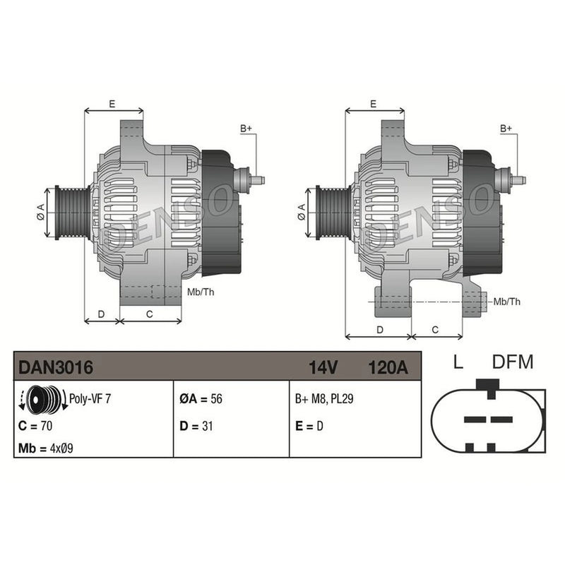 Denso Car Alternator 12V fits Mercedes-Benz C-Class 2002-2008