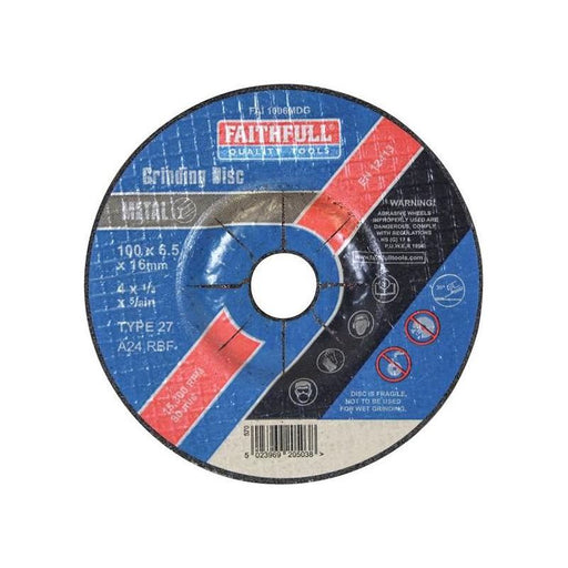 Faithfull Depressed Centre Metal Grinding Disc 100 x 6.5 x 16mm Faithfull - Dynamic Drive