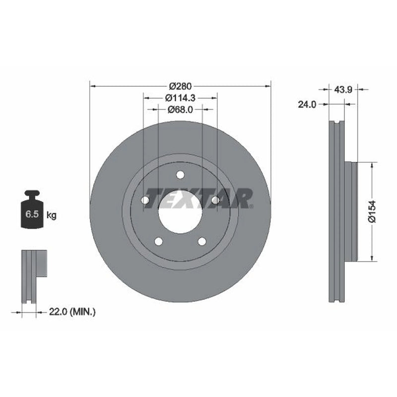 Textar 2 x Internally Vented Brake Discs 92232203