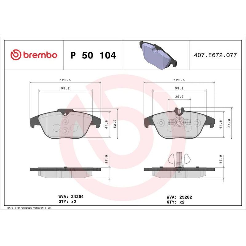 Brembo 4 x Rear Brake Pad Set fits Mercedes-Benz C-Class 2007-2014