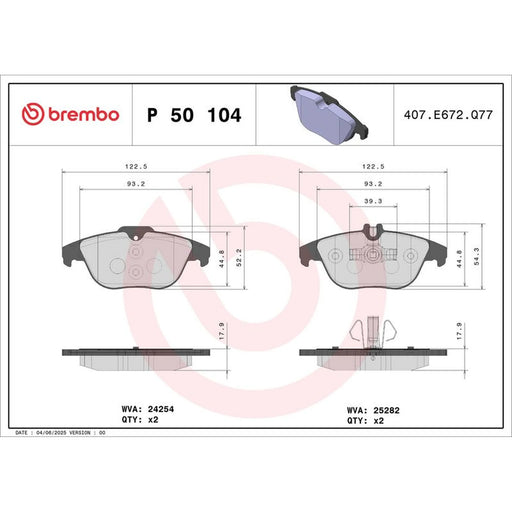 Brembo 4 x Rear Brake Pad Set fits Mercedes-Benz C-Class 2007-2014