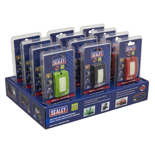 Sealey Rechargeable Head Torch Auto-Sensor Black 2W COB LED Display Box of 12 Sealey - Dynamic Drive