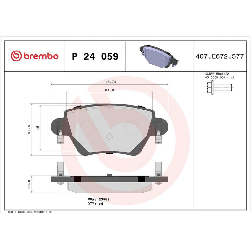 Brembo 4 x Rear Brake Pad Set fits Ford Mondeo 2000-2007 1.8 2.0 2.5