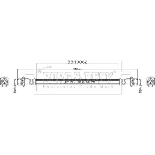 Borg & Beck Brake Hydraulic Hose Line Rear Right BBH9062