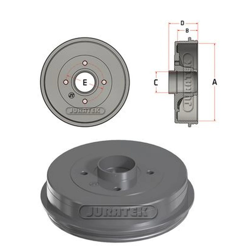 Juratek Brake Drum Assembly Rear fits Nissan Kubistar 2003-2009 1.2 1.5
