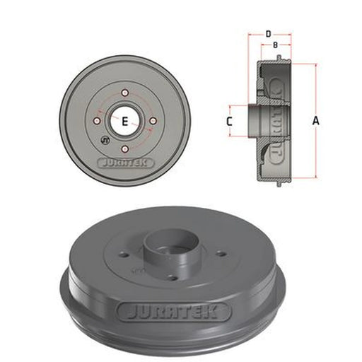 Juratek Brake Drum Assembly Rear fits Nissan Kubistar 2003-2009 1.2 1.5