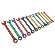 Seigen by Sealey Ratchet Combination Spanner Set 12pc Multi-Coloured Metric Seigen by Sealey  - Dynamic Drive