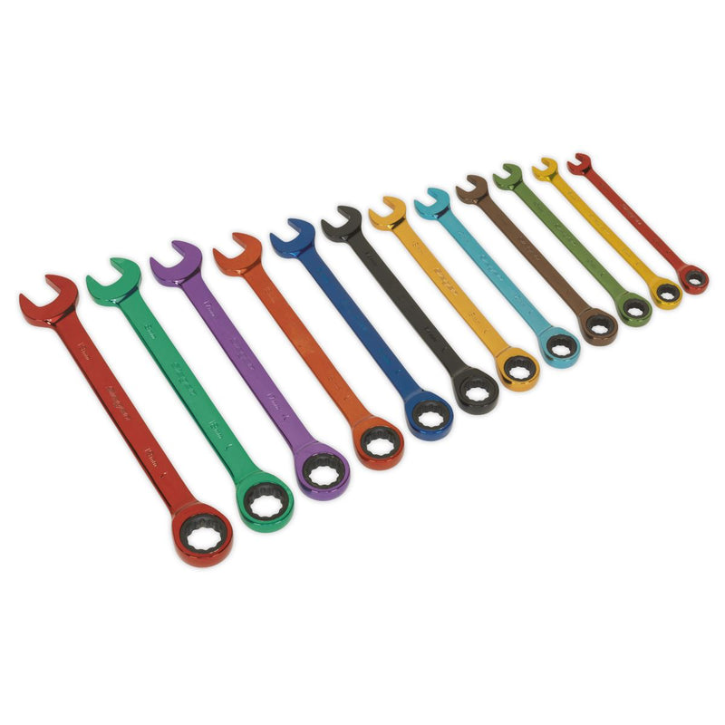 Seigen by Sealey Ratchet Combination Spanner Set 12pc Multi-Coloured Metric Seigen by Sealey  - Dynamic Drive