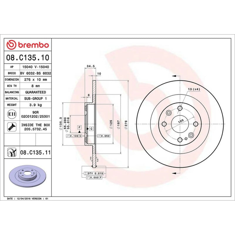 Brembo 2 x Solid Brake Discs fits Mazda MX-5 1998-2005 1.6 1.8