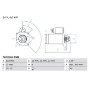 Bosch Starter Motor 24V 4kW 9 Teeth