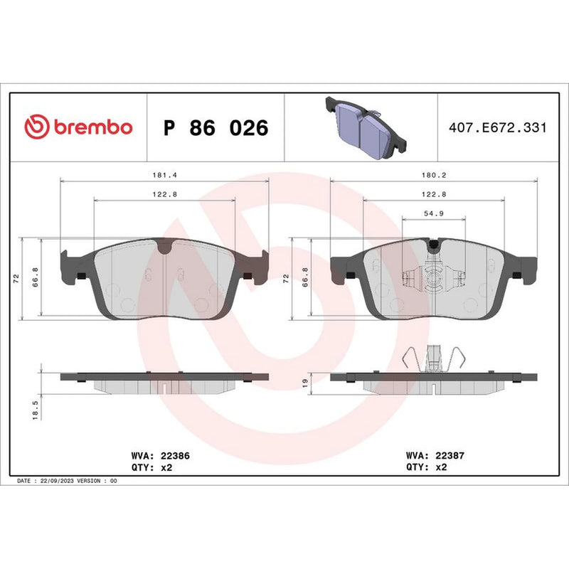 Brembo 4 x Front Brake Pad Set fits Volvo XC60 I 2013-2017