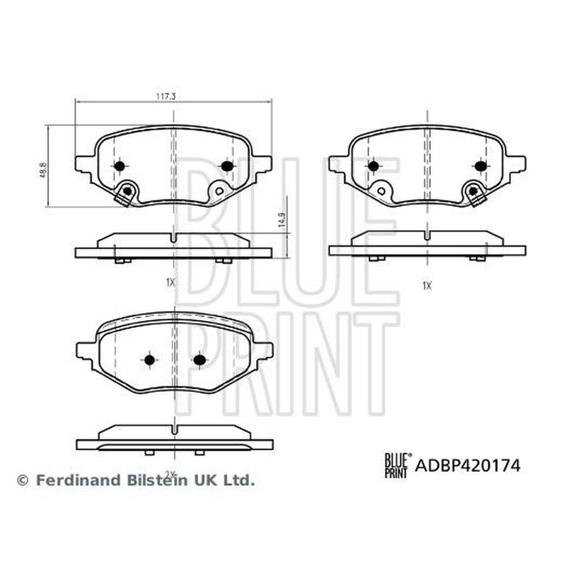 Blue Print Rear Brake Pad Set fits MG Zs SUV 2017 on 1.0 1.5