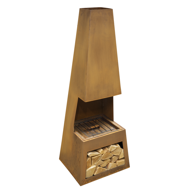 Dellonda Outdoor Chiminea Fireplace Heater Firewood Storage - Corten Steel Dellonda  - Dynamic Drive