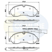 Comline 4 x Front Brake Pad Set fits Ford Transit Custom V362 2012-2023 2.0 2.2