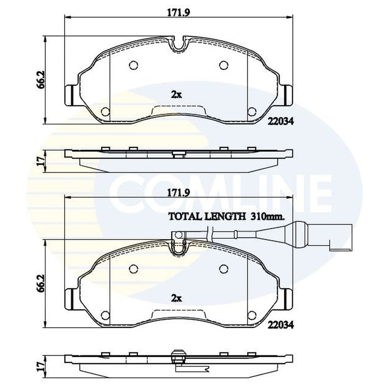 Comline 4 x Front Brake Pad Set fits Ford Transit Custom V362 2012-2023 2.0 2.2