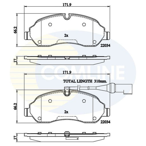 Comline 4 x Front Brake Pad Set fits Ford Transit Custom V362 2012-2023 2.0 2.2