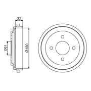 Bosch 2 x Brake Drums fits Nissan Micra II 1992-2003 1.0 1.3 1.4