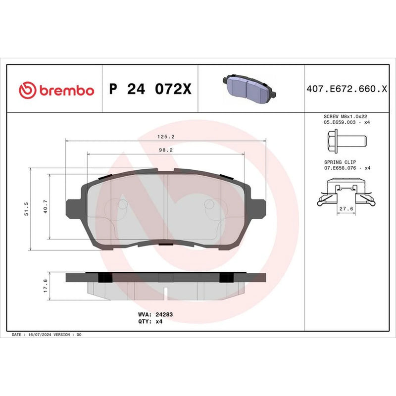 Brembo 4 x Front Brake Pad Set fits Ford Fiesta 2010-2017 1.6