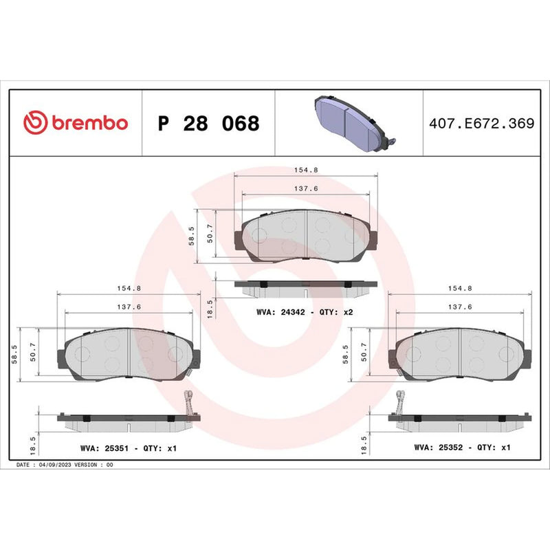 Brembo 4 x Front Brake Pad Set fits Honda Cr-V III 2006-2012 2.0 2.2 2.4