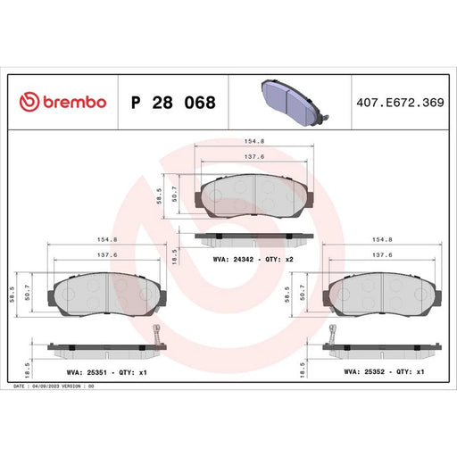 Brembo 4 x Front Brake Pad Set fits Honda Cr-V III 2006-2012 2.0 2.2 2.4