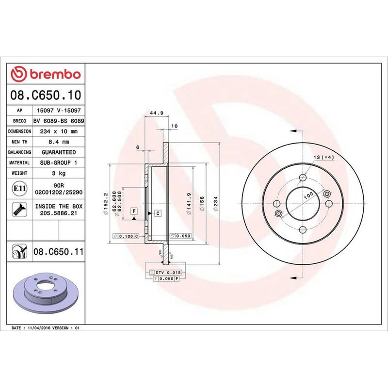 Brembo Rear Brake Solid Discs & Pads fits Hyundai I10 II 2013-2019 1.0 1.2