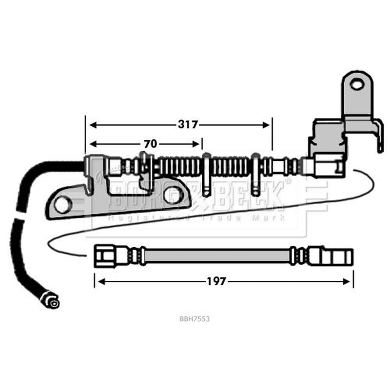 Borg & Beck Brake Hydraulic Hose Line Rear Right BBH7553