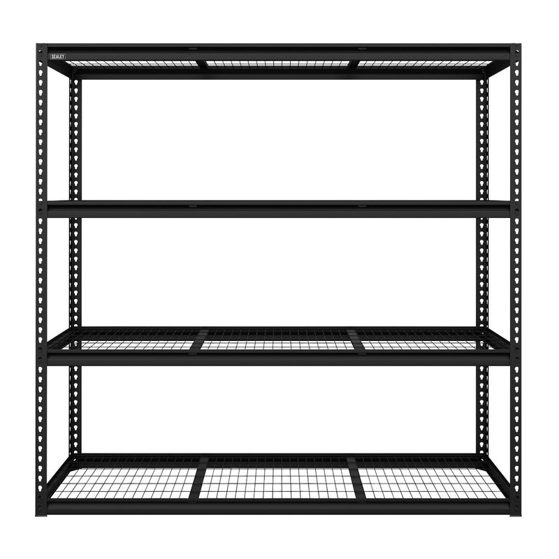 Heavy-Duty Modular Racking Unit 4 Mesh Shelves 300kg Capacity Per Level 1820mm Sealey - Dynamic Drive