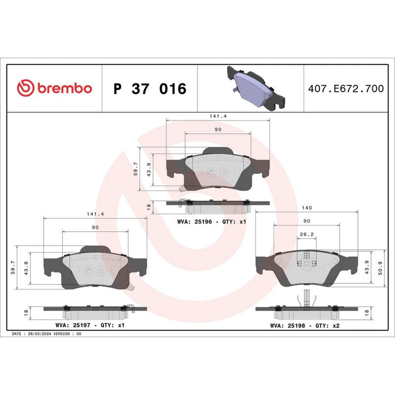 Brembo 4 x Rear Brake Pad Set fits Dodge Durango 2011 on 3.6 5.7