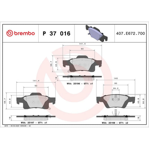 Brembo 4 x Rear Brake Pad Set fits Dodge Durango 2011 on 3.6 5.7