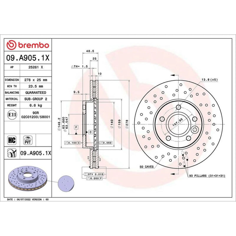 Brembo 2 x / Front Brake Discs 09.A905.1X-x2