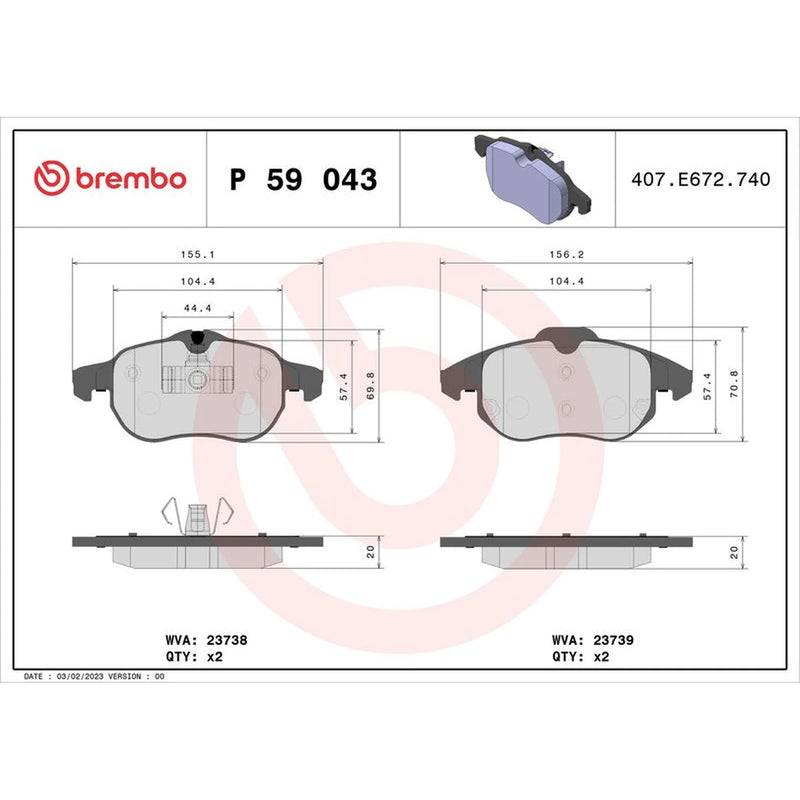 Brembo 4 x Front Brake Pad Set fits Cadillac Bls 2006-2010 1.9 2.0 2.8