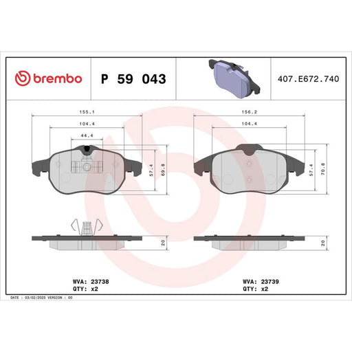 Brembo 4 x Front Brake Pad Set fits Cadillac Bls 2006-2010 1.9 2.0 2.8