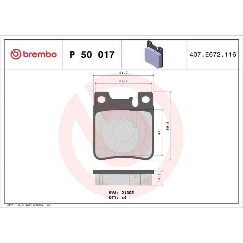 Brembo 4 x Rear Brake Pad Set fits Chrysler Crossfire 2004-2007